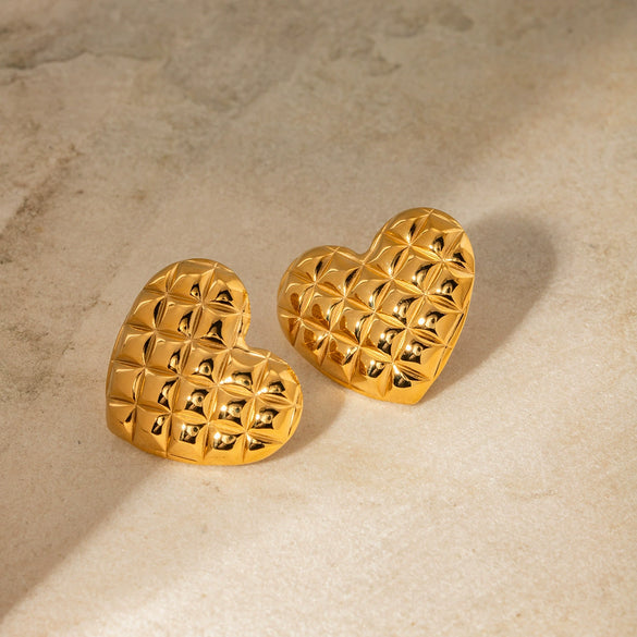Wholesale Earrings Stainless Steel Heartshaped Diamond Pattern Electroplated For Women
