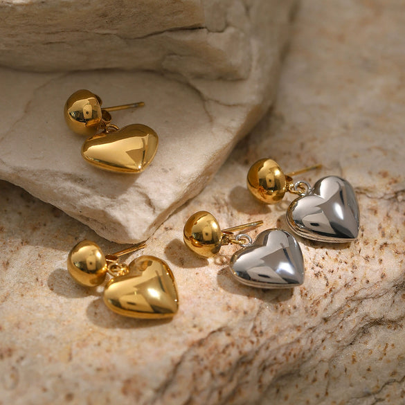Wholesale Earrings Stainless Steel Hemispherical Heart Shape Gold And Silver Color Electroplated