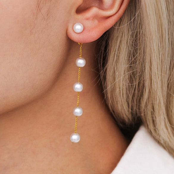 Wholesale Earrings Stainless Steel Imitation Pearl Geometric Light Luxury Style Electroplated