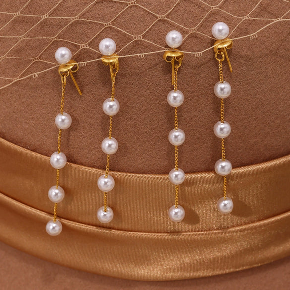 Wholesale Earrings Stainless Steel Imitation Pearl Geometric Light Luxury Style Electroplated