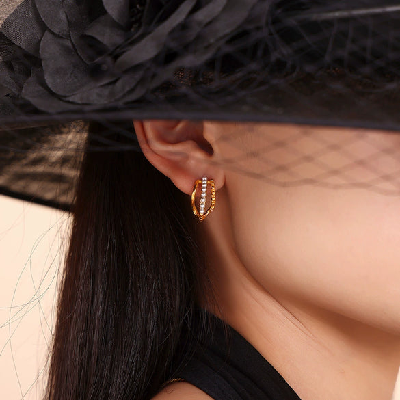 Wholesale Earrings 316L Stainless Steel Imitation Pearl Geometric Multilayer Hollow Vintage Electroplated For Women