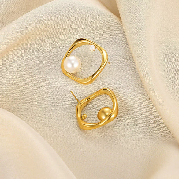 Wholesale Earrings Stainless Steel Imitation Pearl Geometric Rococo Style Electroplated