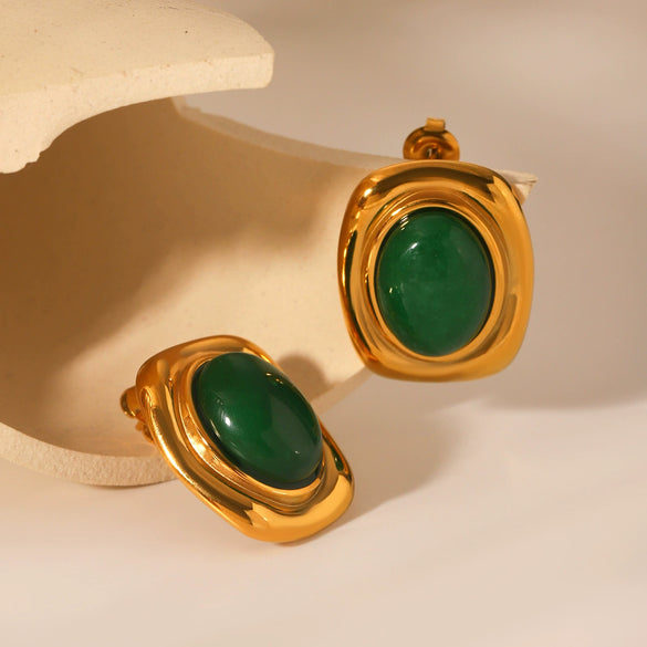 Wholesale Earrings Stainless Steel Inlaid Natural Stone Retro Palace Style Electroplated