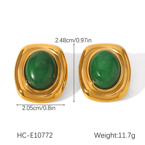 Wholesale Earrings Stainless Steel Inlaid Natural Stone Retro Palace Style Electroplated