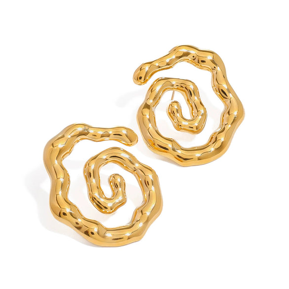 Wholesale Earrings Stainless Steel 18K Electroplated Geometric Pattern Simple Fashion Hammer Wave Design For Women