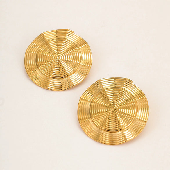 Wholesale Earrings Stainless Steel 18K Gold Electroplated Geometric Round Compass Style