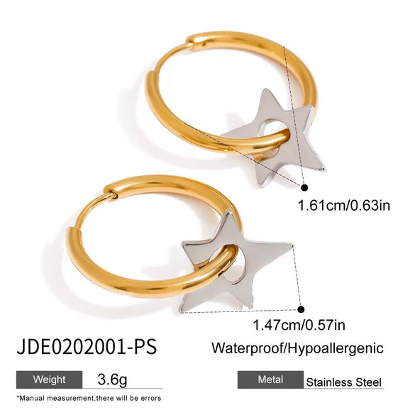 Wholesale Earrings Stainless Steel 18K Gold Electroplated Minima Style Love Hollow Star