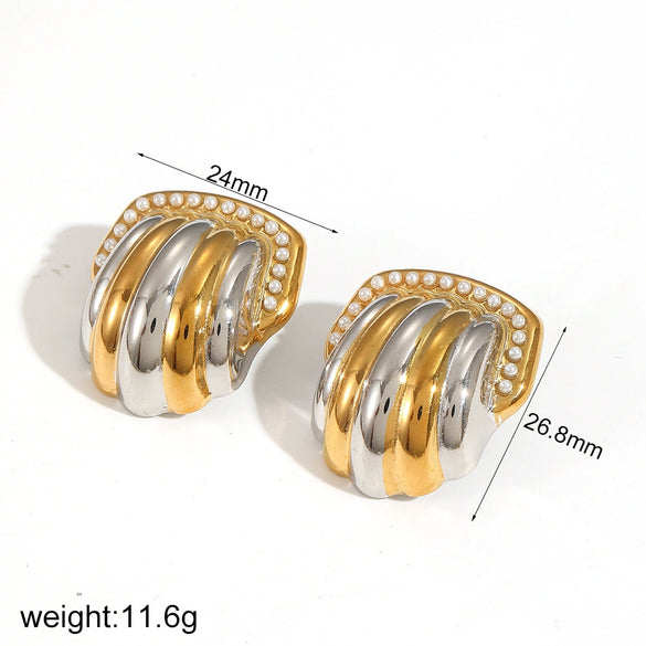 Wholesale Earrings Stainless Steel 18K Gold Geometric Pattern Diamond Inlay Women's