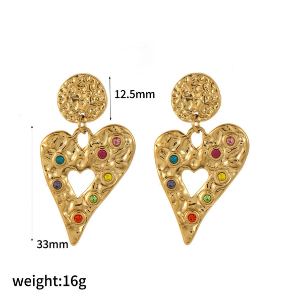 Wholesale Earrings Stainless Steel 18K Gold Heart Shape Geometric Diamond Style