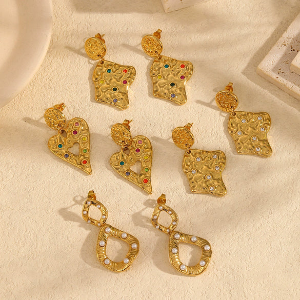Wholesale Earrings Stainless Steel 18K Gold Heart Shape Geometric Diamond Style