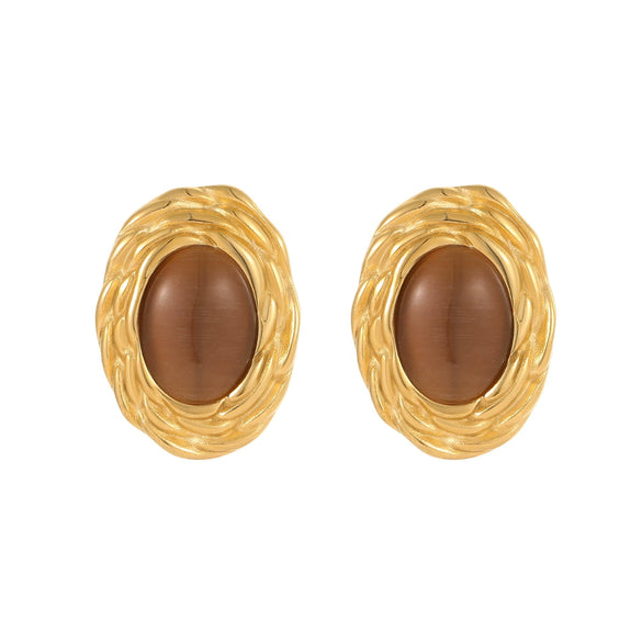 Wholesale Earrings Stainless Steel 18K Gold Inlaid Cat's Eye Geometric Electroplating Medieval Vintage Style
