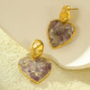Wholesale Earrings Stainless Steel 18K Gold Inlaid Natural Stone Love Heart Pendant Electroplated