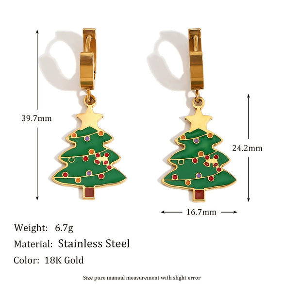 Wholesale Earrings Stainless Steel 18K Gold Plated Cartoon Christmas Tree Design