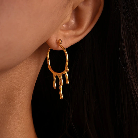 Wholesale Earrings Stainless Steel 18K Gold Plated Drop Shape Geometric Style