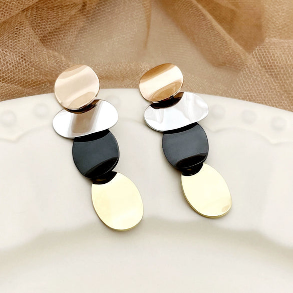 Wholesale Earrings Stainless Steel 14K Gold Plated French Retro Simple Multicolor Irregular Round Geometric Style
