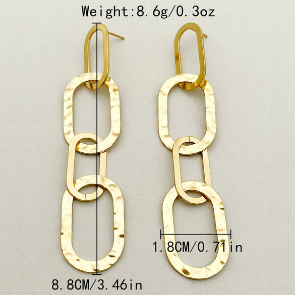 Wholesale Earrings Stainless Steel 14K Gold Plated French Retro Style Iron Cable Stitching Tassel For Women