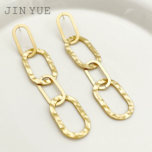 Wholesale Earrings Stainless Steel 14K Gold Plated French Retro Style Iron Cable Stitching Tassel For Women