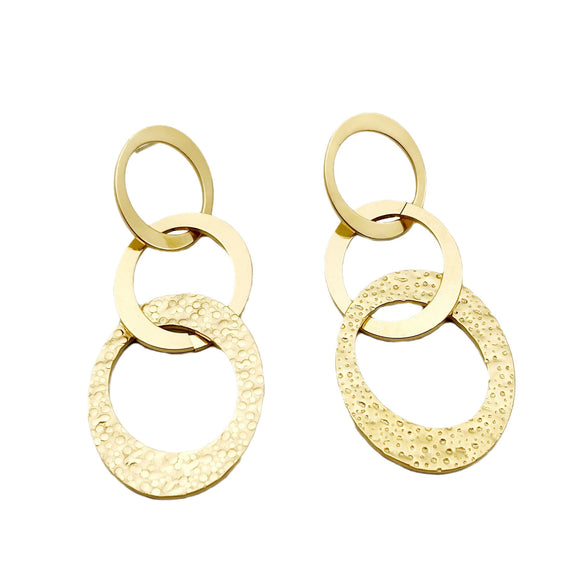 Wholesale Earrings Stainless Steel 14K Gold Plated French Retro Style Oval Stitching Tassel