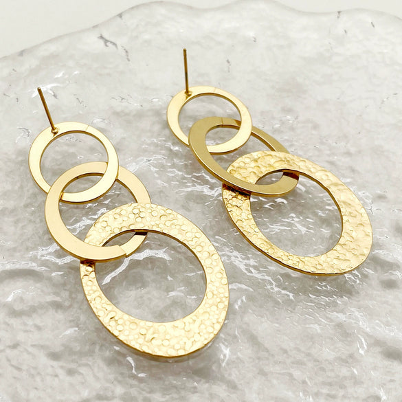 Wholesale Earrings Stainless Steel 14K Gold Plated French Retro Style Oval Stitching Tassel