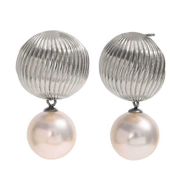 Wholesale Earrings Stainless Steel 18K Gold Plated Geometric French Hot Air Balloon Imitation Pearl Pendant For Women
