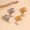 Wholesale Earrings Stainless Steel 18K Gold Plated Geometric French Hot Air Balloon Imitation Pearl Pendant For Women