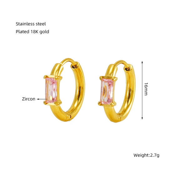Wholesale Earrings Stainless Steel 18K Gold Plated Geometric Inlaid Zircon
