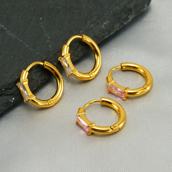 Wholesale Earrings Stainless Steel 18K Gold Plated Geometric Inlaid Zircon