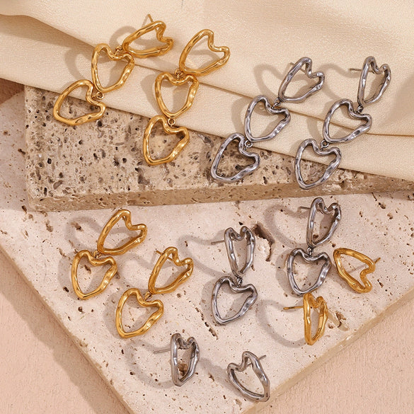 Wholesale Earrings Stainless Steel 18K Gold Plated Geometric Peach Heart Style
