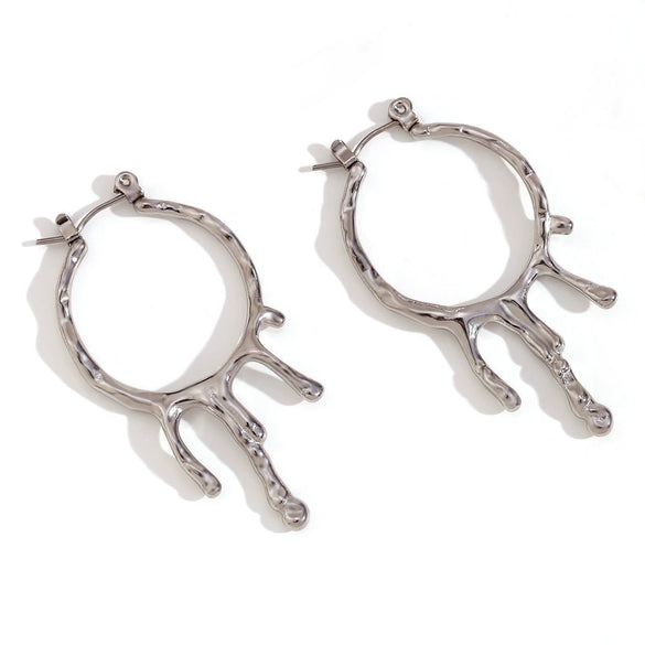 Wholesale Earrings Stainless Steel 18K Gold Plated Geometric Retro Lava Drop Melting Style For Women