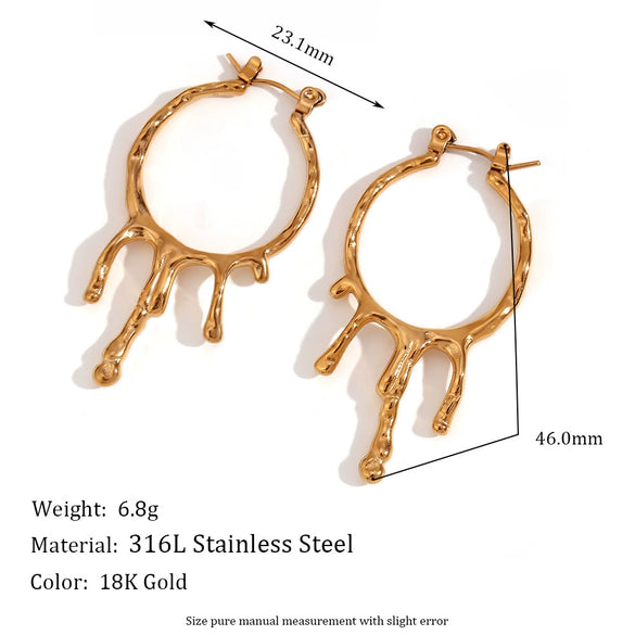 Wholesale Earrings Stainless Steel 18K Gold Plated Geometric Retro Lava Drop Melting Style For Women
