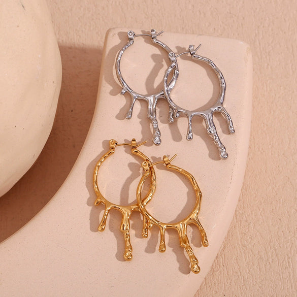 Wholesale Earrings Stainless Steel 18K Gold Plated Geometric Retro Lava Drop Melting Style For Women