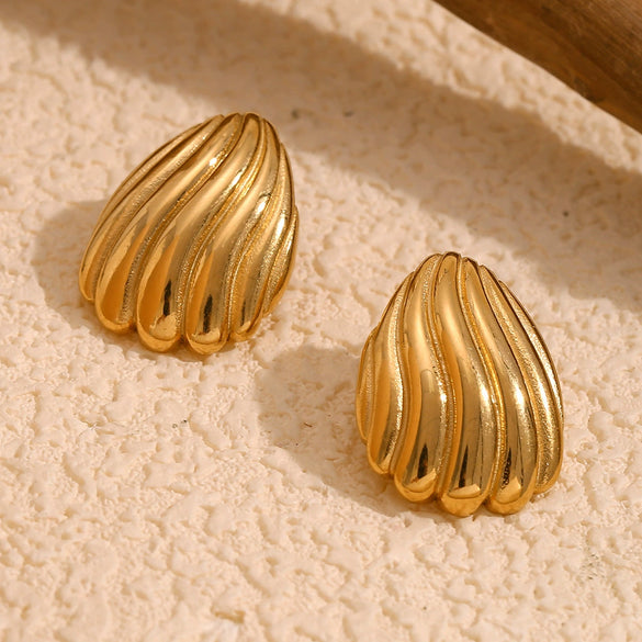 Wholesale Earrings Stainless Steel 18K Gold Plated Geometric Striped Retro Women