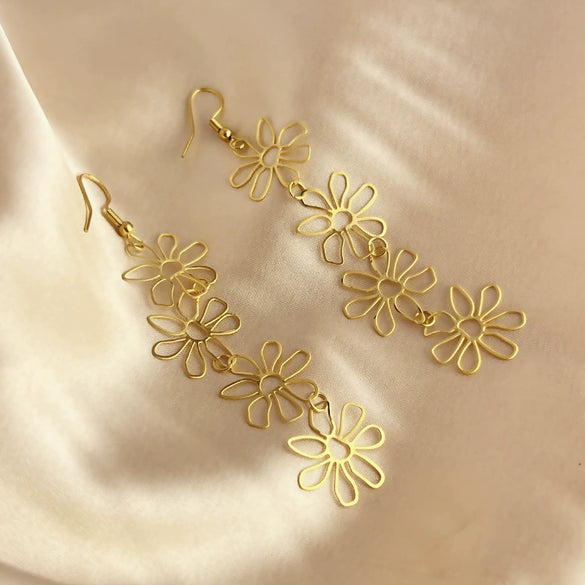 Wholesale Earrings Stainless Steel 18K Gold Plated Geometric Tassel Flower Design For Women