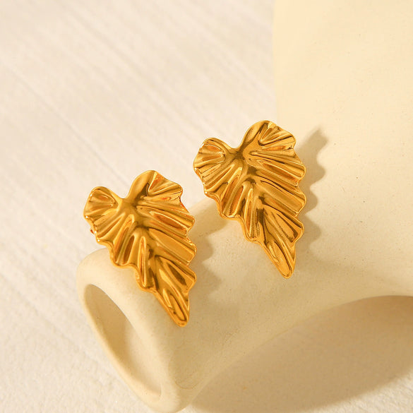 Wholesale Earrings Stainless Steel 18K Gold Plated Leaf Flowers Geometric Design