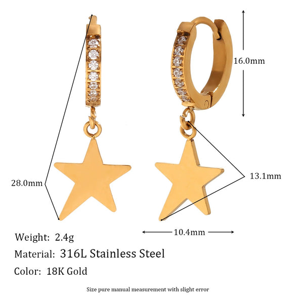 Wholesale Earrings Stainless Steel 18K Gold Plated Micro Set Zircon Fivepointed Star Geometric Heart Drop Shape
