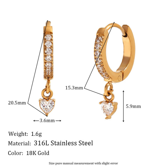 Wholesale Earrings Stainless Steel 18K Gold Plated Micro Set Zircon Fivepointed Star Geometric Heart Drop Shape