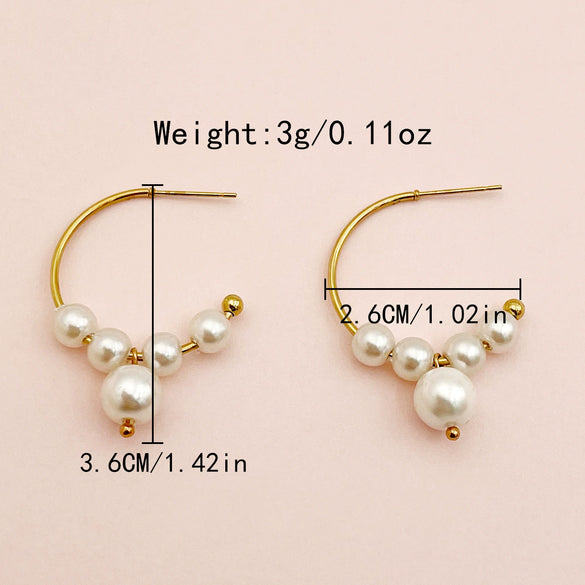 Wholesale Earrings Stainless Steel 14K Gold Plated Pearl Geometric C Shaped