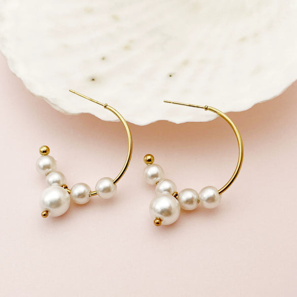 Wholesale Earrings Stainless Steel 14K Gold Plated Pearl Geometric C Shaped
