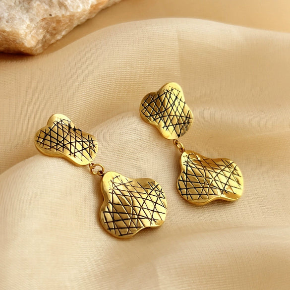 Wholesale Earrings Stainless Steel 18K Gold Plated Retro Geometric Style For Women