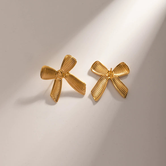 Wholesale Earrings Stainless Steel 18K Gold Plated Striped Bow Style Jewelry For Women