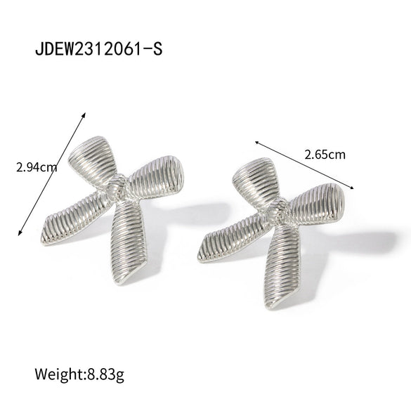 Wholesale Earrings Stainless Steel 18K Gold Plated Striped Bow Style Jewelry For Women