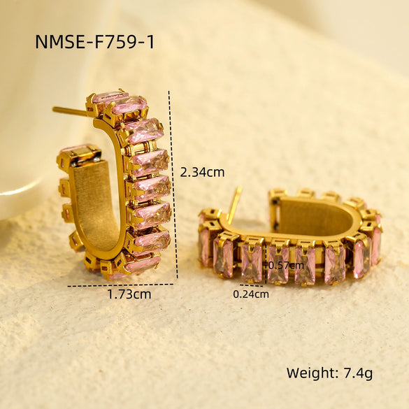 Wholesale Earrings Stainless Steel 18K U Shaped Zircon Electroplated
