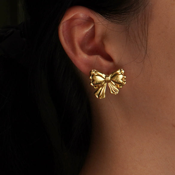 Wholesale Earrings Stainless Steel Love Pattern Bow Small Fresh Style Electroplating