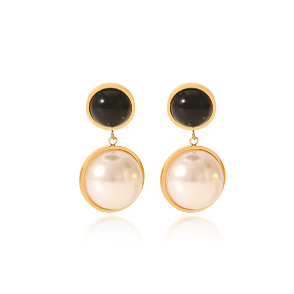 Wholesale Earrings Stainless Steel Luxury Retro Round Pearl Set