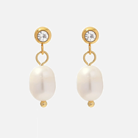Wholesale Earrings Stainless Steel Natural Freshwater Pearl Diamond Geometric Electroplating For Women