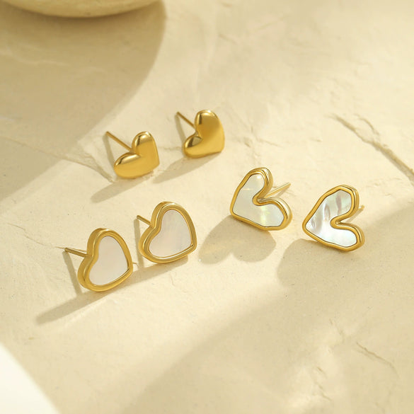 Wholesale Earrings Stainless Steel Natural White Shells Retro Loveshaped Electroplated