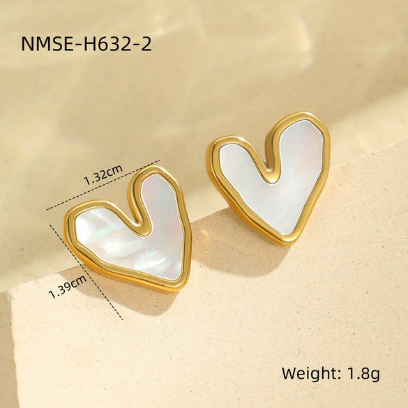 Wholesale Earrings Stainless Steel Natural White Shells Retro Loveshaped Electroplated