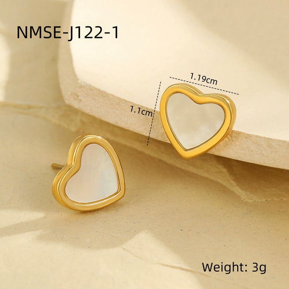 Wholesale Earrings Stainless Steel Natural White Shells Retro Loveshaped Electroplated