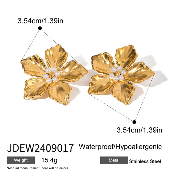 Wholesale Earrings Stainless Steel Pearl Flower Geometric Style Electroplating