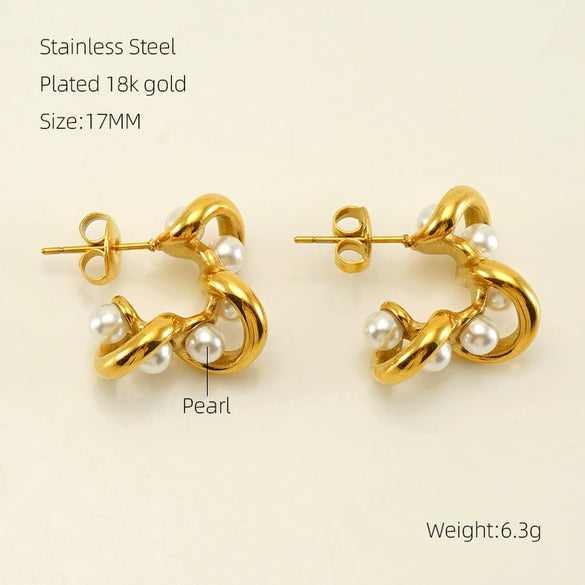 Wholesale Earrings Stainless Steel Pearl Geometric Retro Fashion For Women